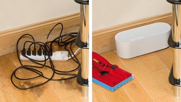 Basics - Cable Management Box with Mobile Stand - Power Strip,  Cords, Wires